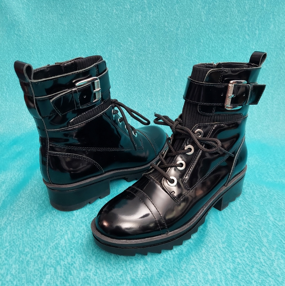 Marc Fisher Boots, Womens sz 6, Bristyn Black Patent Combat Lug Sole